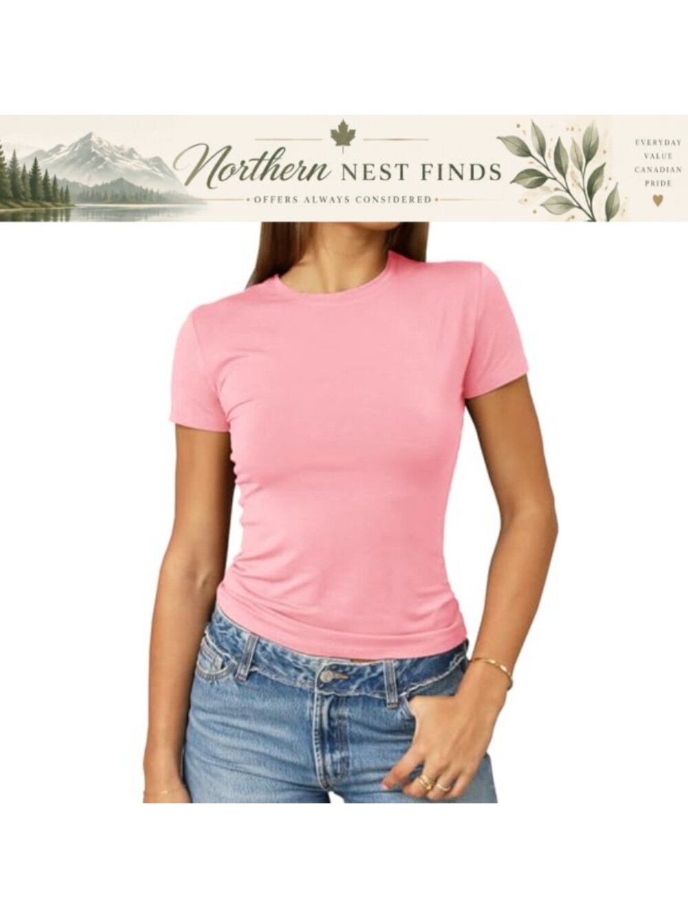 Women's Slim Fit Crop Top Short Sleeve Crew Neck Tight T Shirt